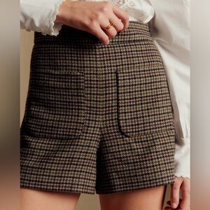 Sezane Leonis High Waist Houndstooth Shorts - Brown and Black